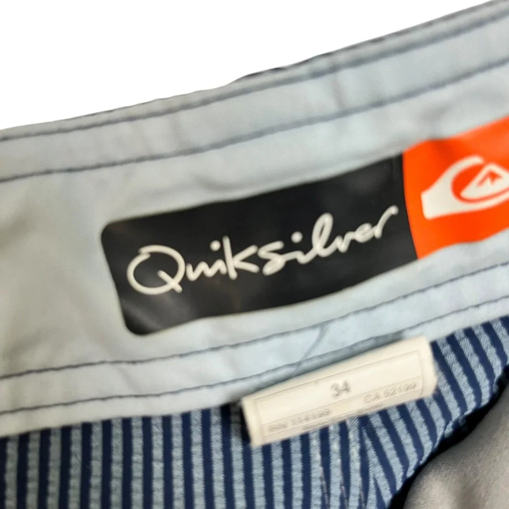 Quiksilver Mens Striped Board Shorts Size 34 Drawstring‎ Cargo Pocket Swim
